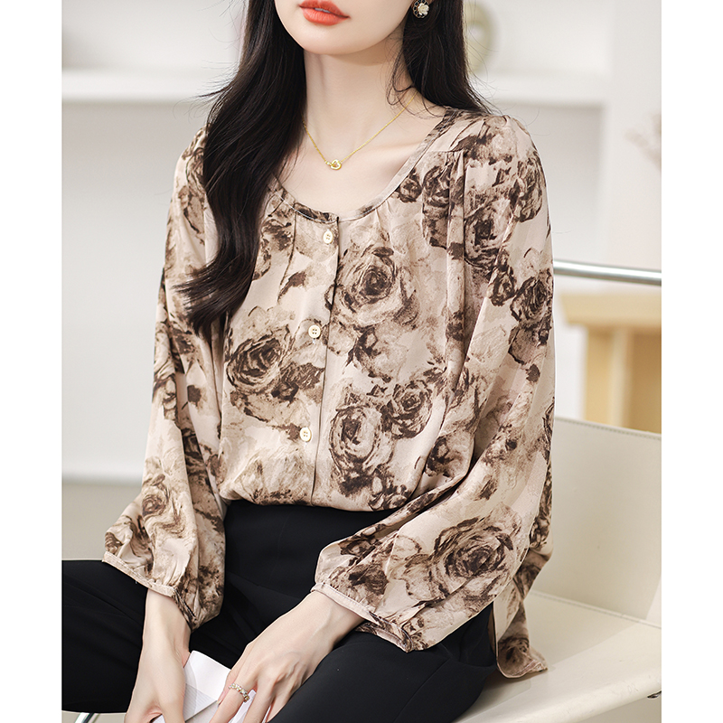 Retro large yard shirt loose chiffon shirt