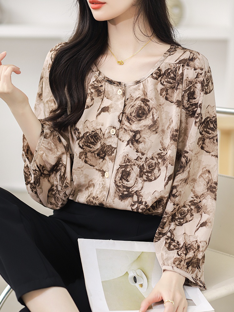 Retro large yard shirt loose chiffon shirt