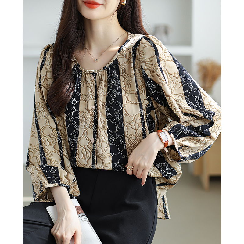 Korean style chiffon round neck all-match shirt for women