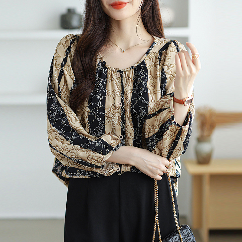 Korean style chiffon round neck all-match shirt for women