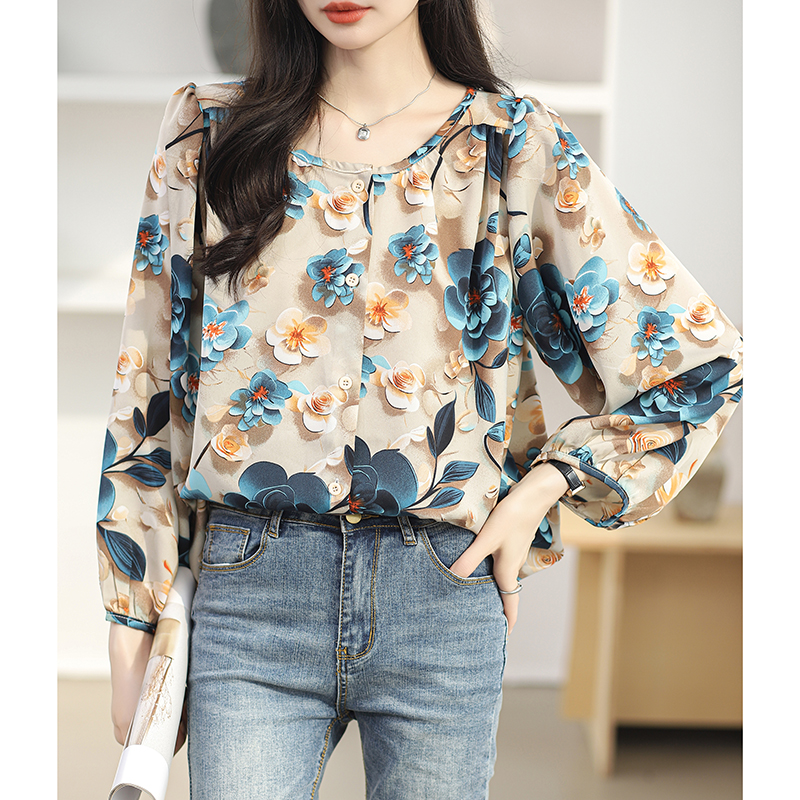 Slim fat large yard tops loose spring chiffon shirt for women