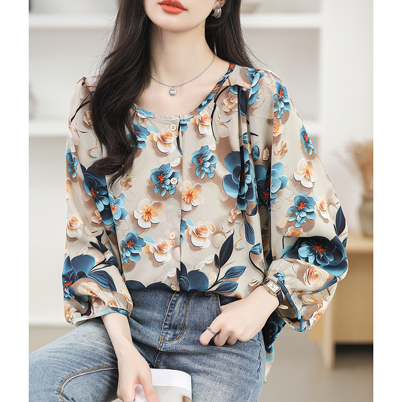 Slim fat large yard tops loose spring chiffon shirt for women