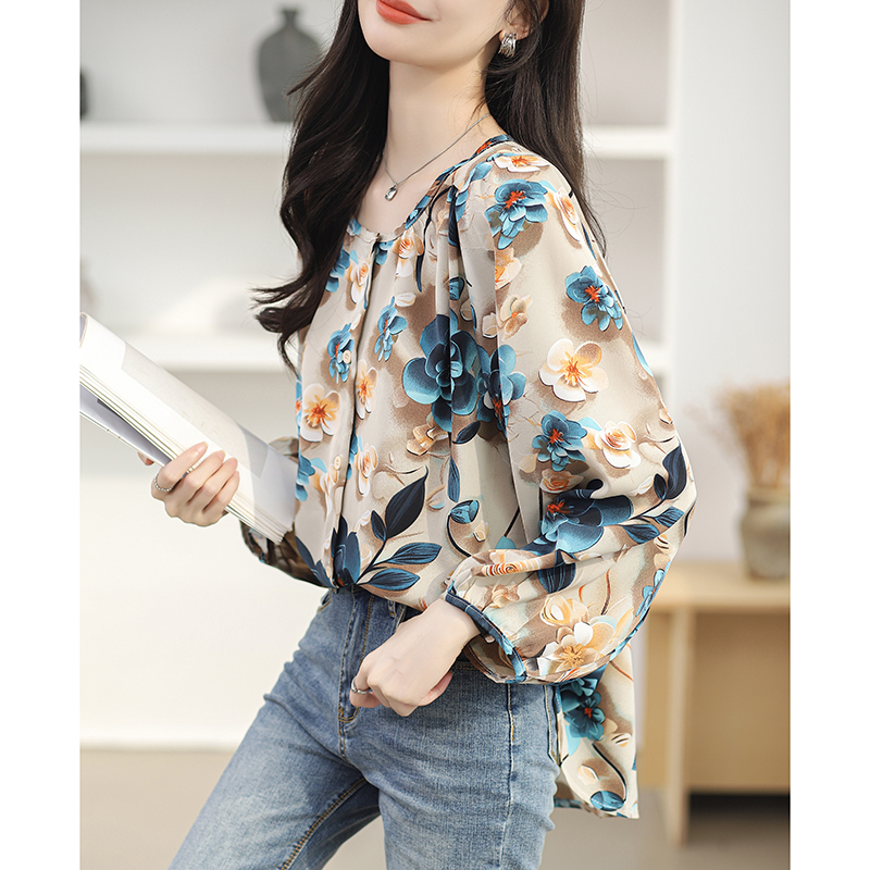 Slim fat large yard tops loose spring chiffon shirt for women