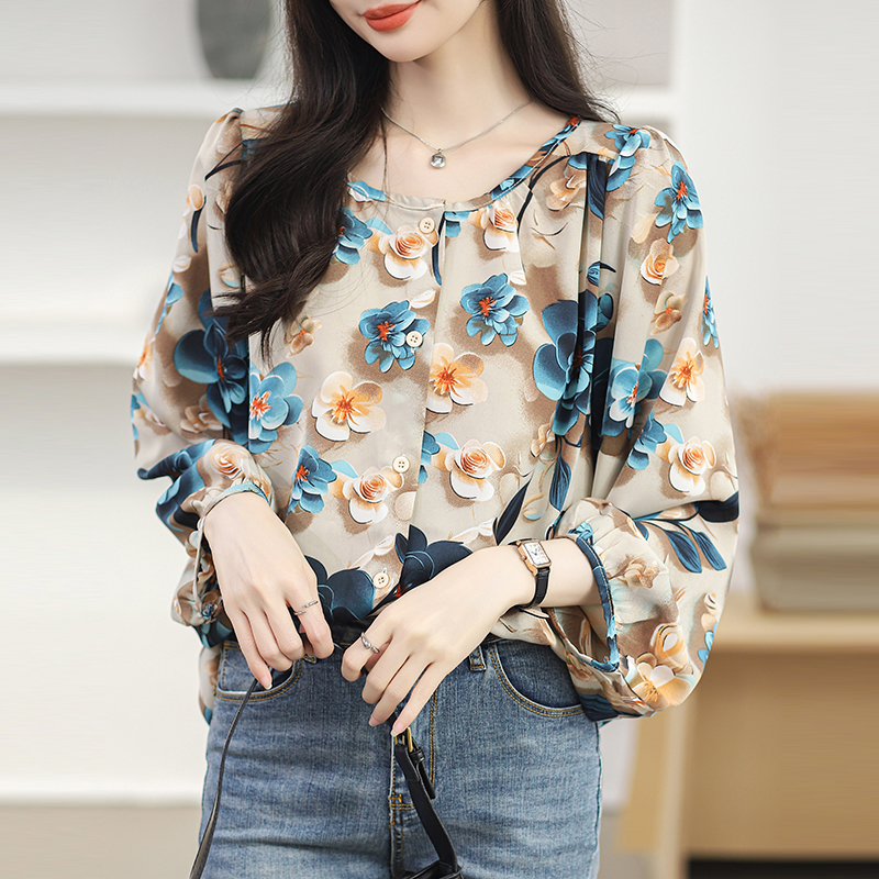 Slim fat large yard tops loose spring chiffon shirt for women