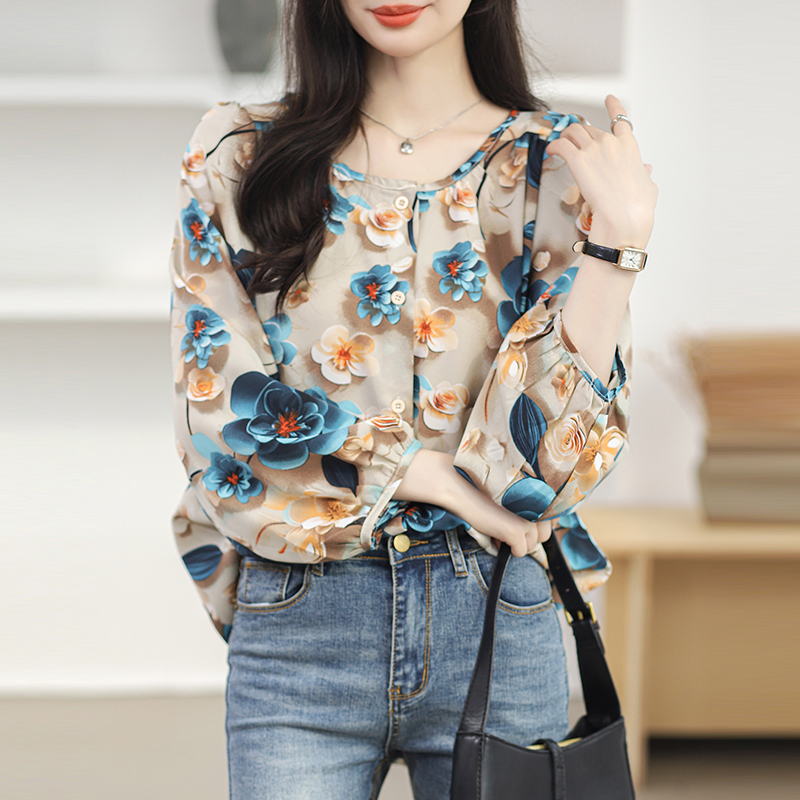 Slim fat large yard tops loose spring chiffon shirt for women