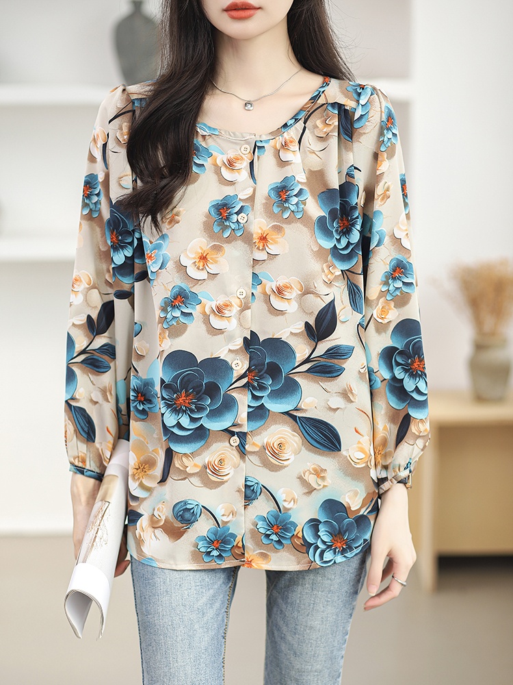 Slim fat large yard tops loose spring chiffon shirt for women