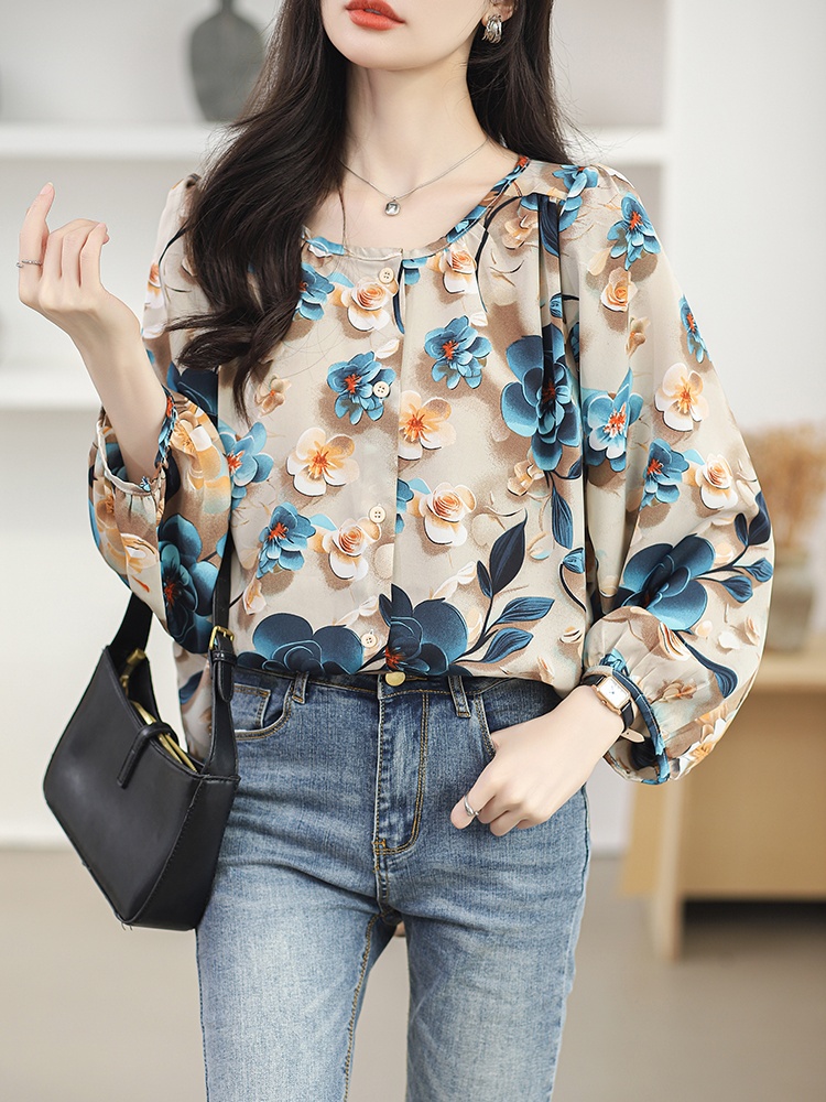 Slim fat large yard tops loose spring chiffon shirt for women