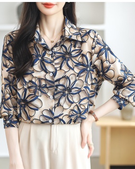 Spring and summer long sleeve tops printing shirt for women