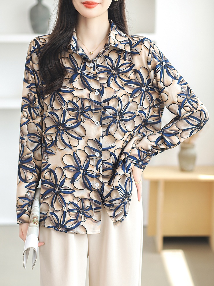 Spring and summer long sleeve tops printing shirt for women