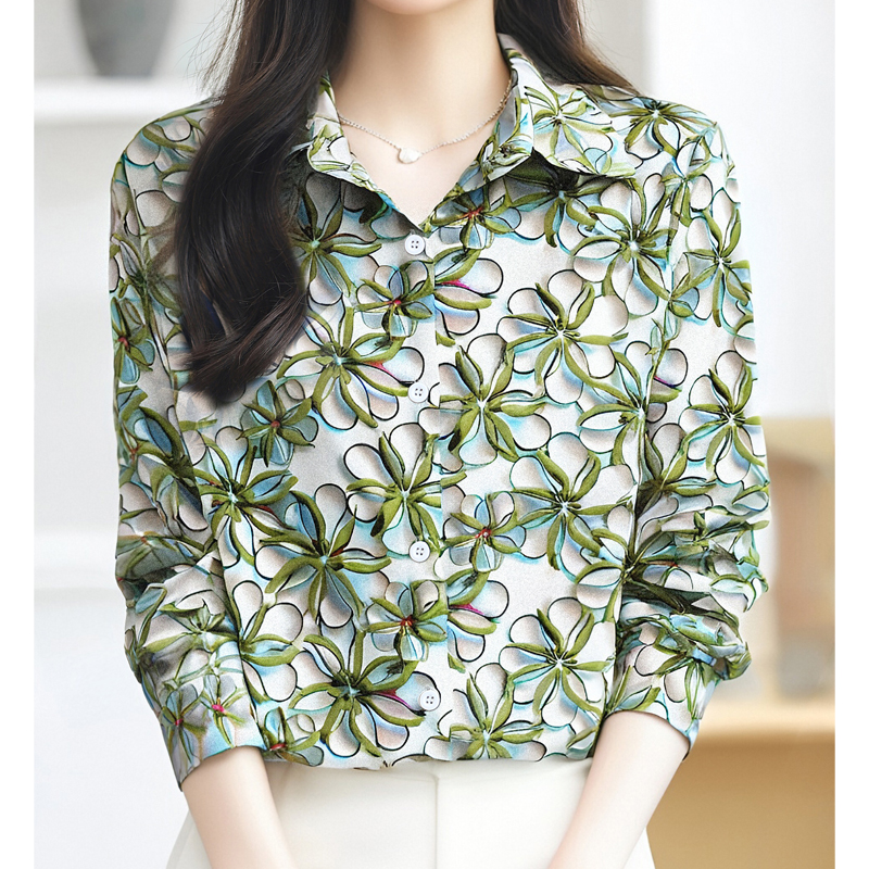 Spring and summer long sleeve tops printing shirt for women