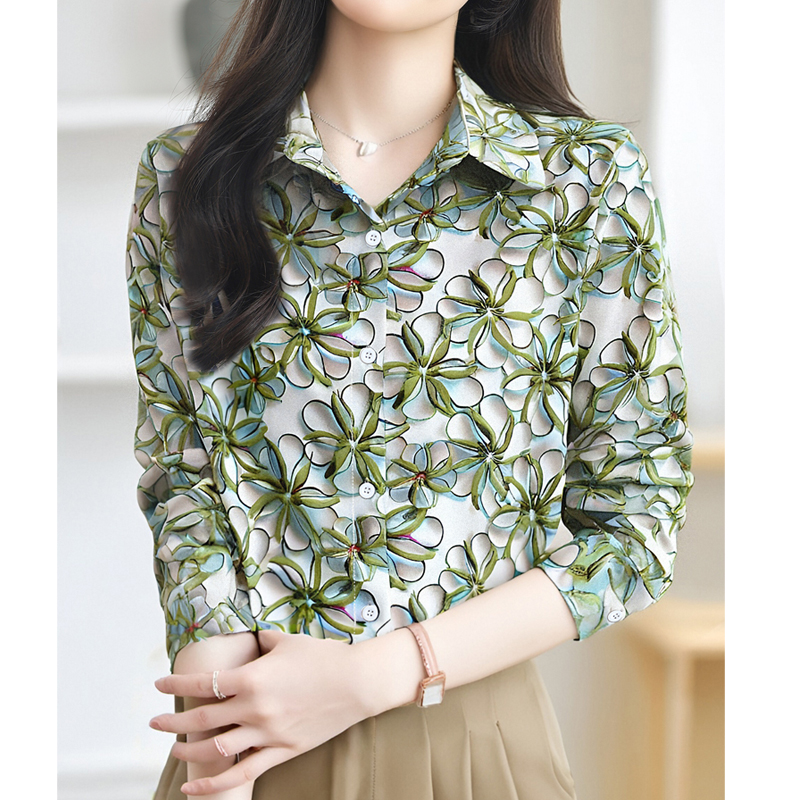 Spring and summer long sleeve tops printing shirt for women