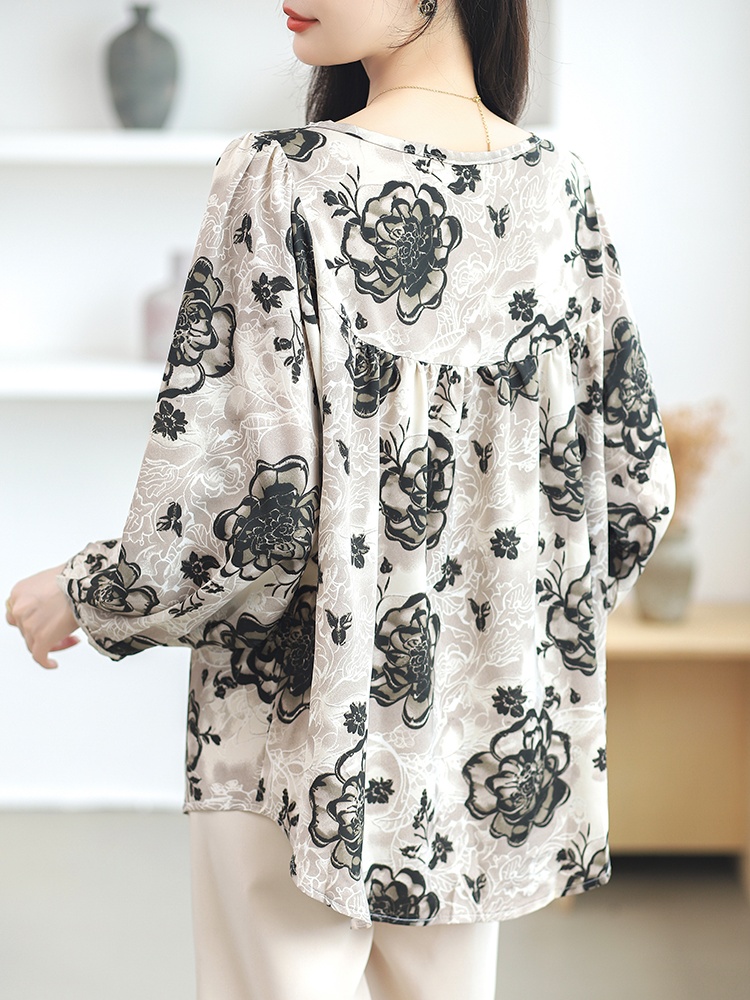 Loose long shirt round neck chiffon shirt for women