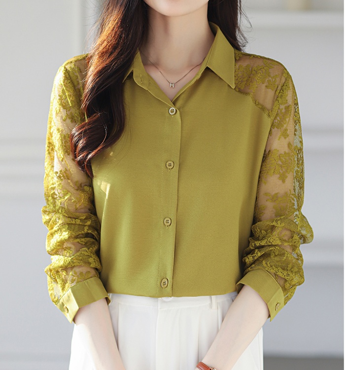 Lace unique shirt long sleeve splice tops for women