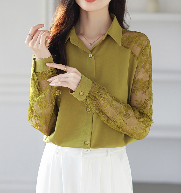 Lace unique shirt long sleeve splice tops for women