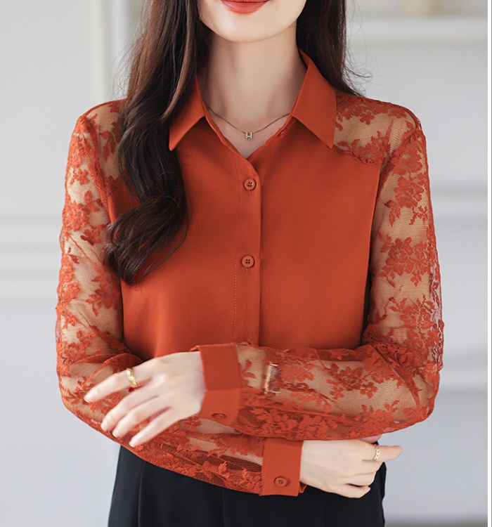 Lace unique shirt long sleeve splice tops for women