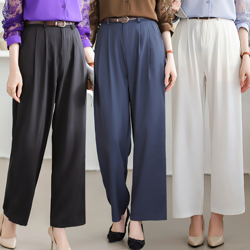 Slim suit pants ice silk wide leg pants for women