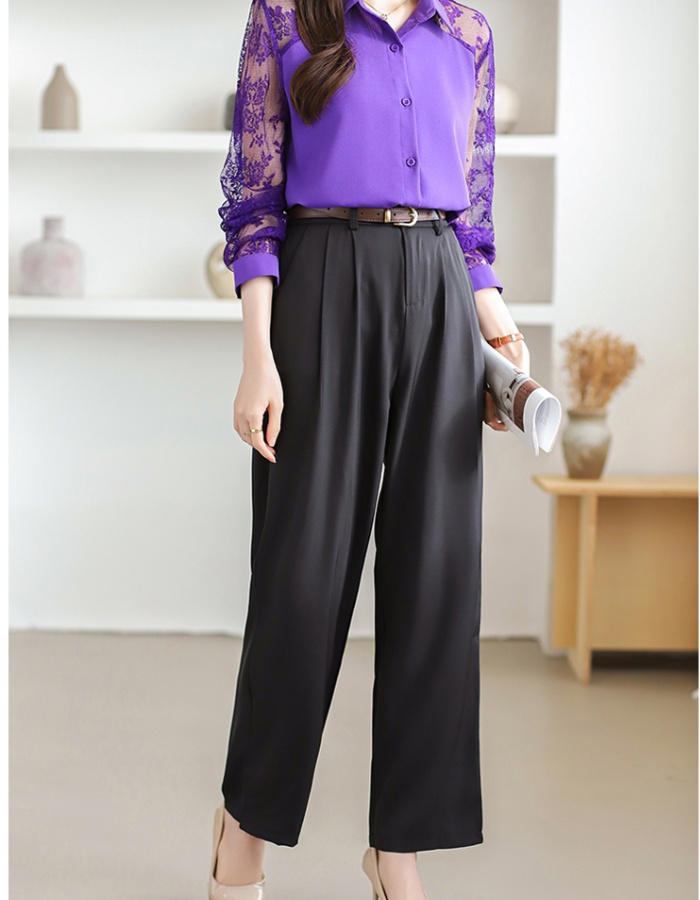 Slim suit pants ice silk wide leg pants for women