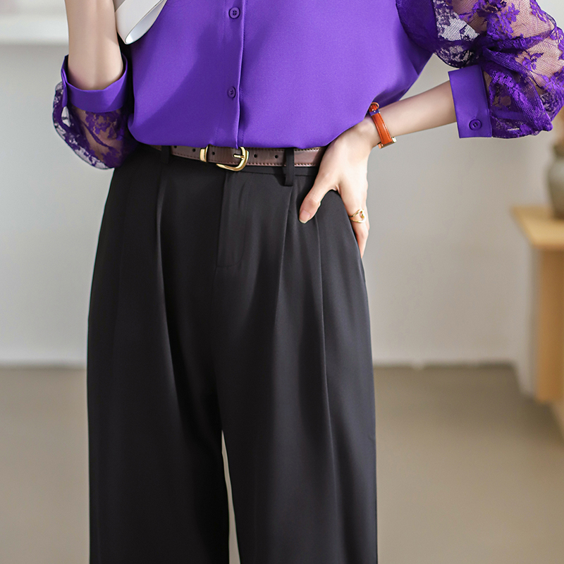 Slim suit pants ice silk wide leg pants for women