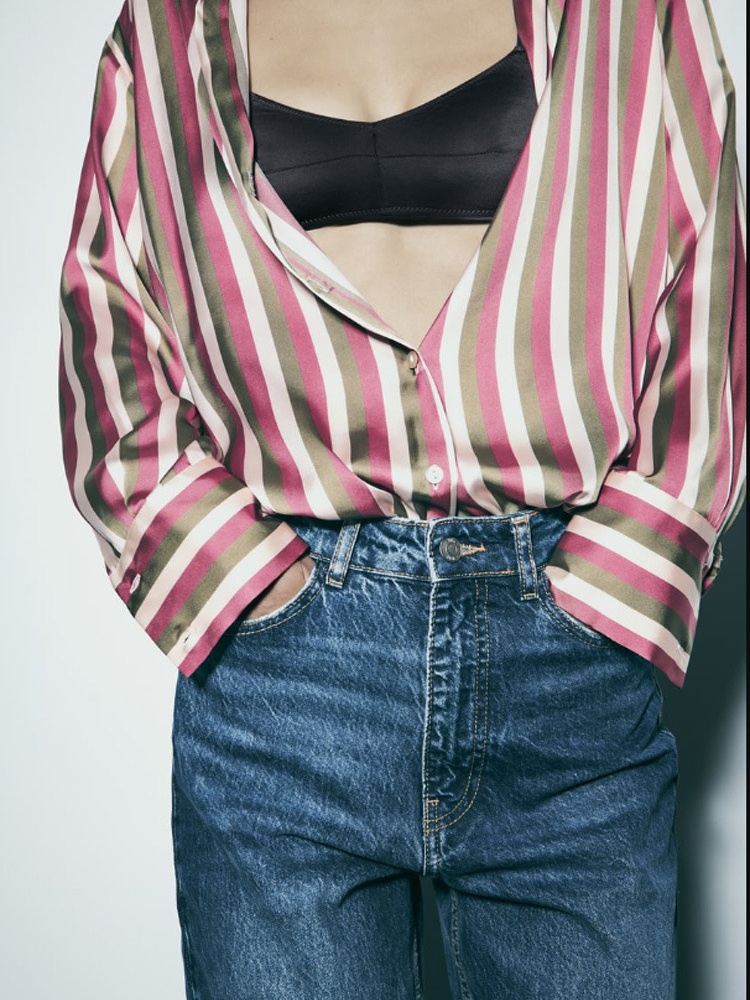 Long sleeve stripe simple shirt for women