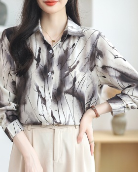 Spring and summer chiffon printing long sleeve shirt for women