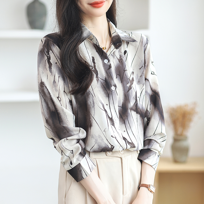 Spring and summer chiffon printing long sleeve shirt for women