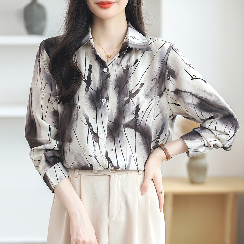 Spring and summer chiffon printing long sleeve shirt for women