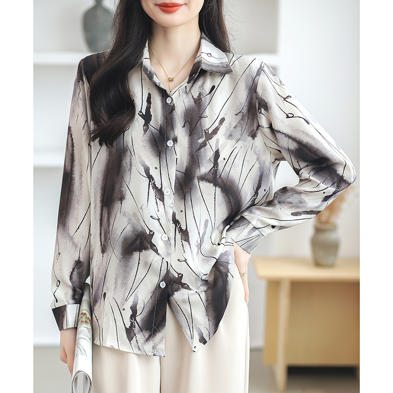 Spring and summer chiffon printing long sleeve shirt for women