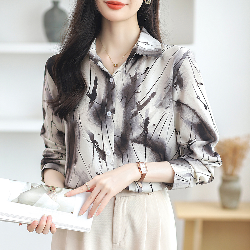 Spring and summer chiffon printing long sleeve shirt for women