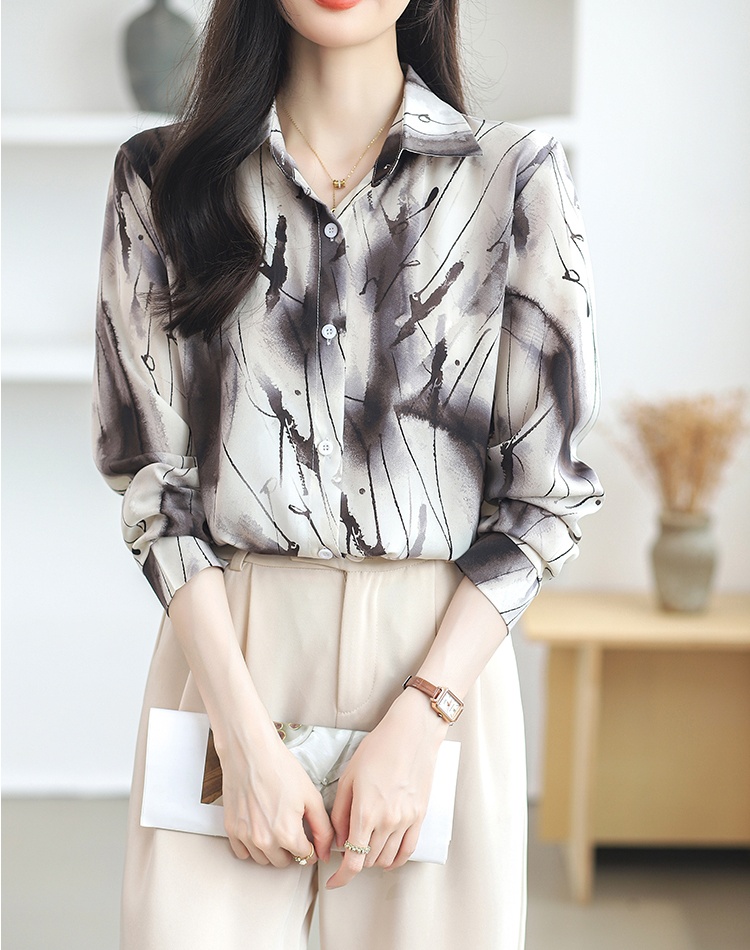 Spring and summer chiffon printing long sleeve shirt for women