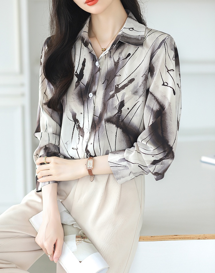 Spring and summer chiffon printing long sleeve shirt for women