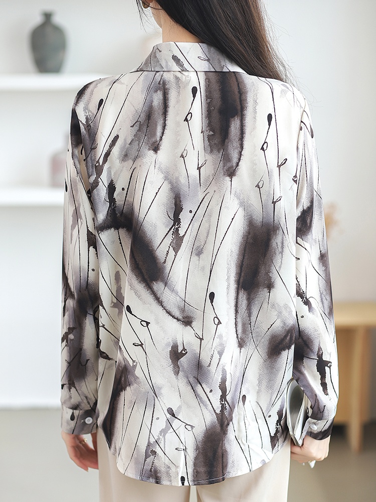 Spring and summer chiffon printing long sleeve shirt for women