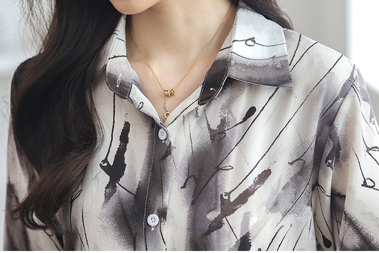 Spring and summer chiffon printing long sleeve shirt for women