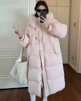 Korean style pink coat exceed knee winter down coat for women