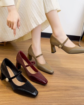 Square head high-heeled shoes retro shoes for women