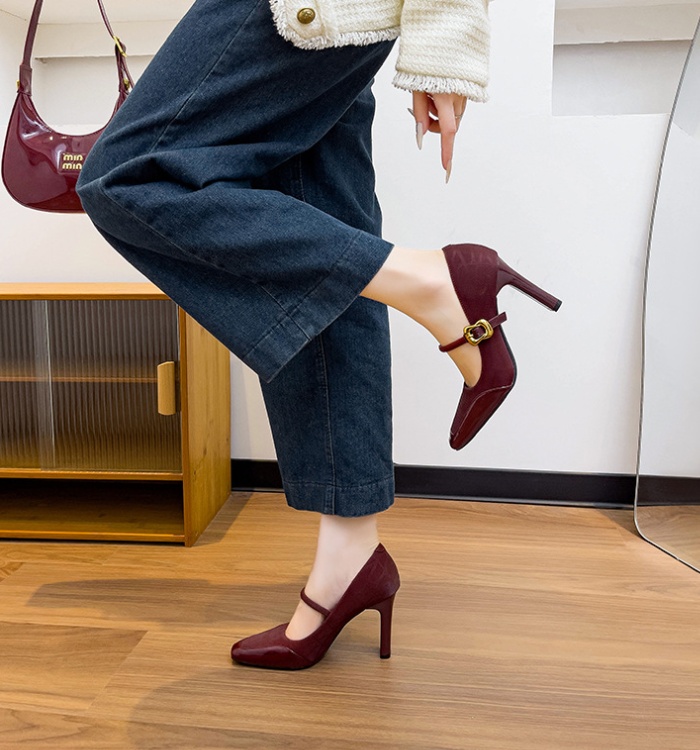 Spring shoes wine-red high-heeled shoes for women