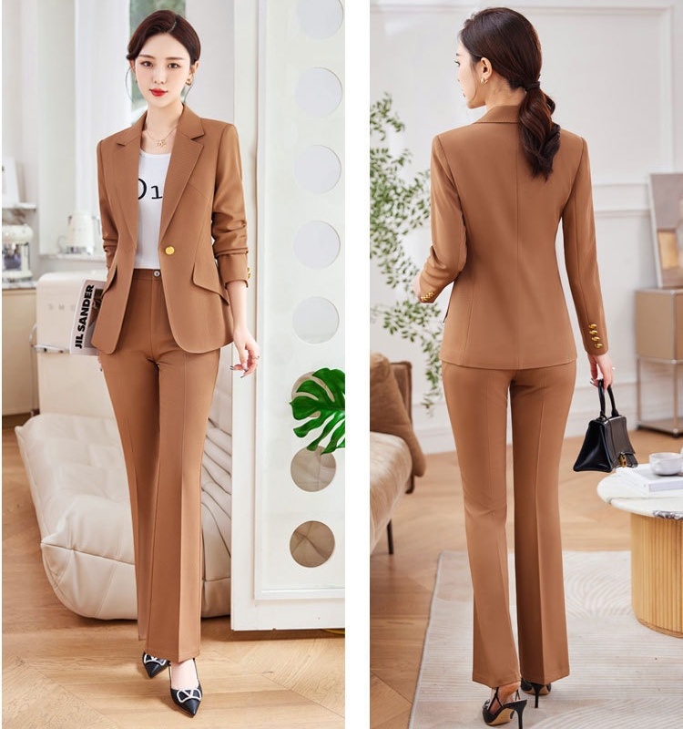 Khaki spring fashion business suit 2pcs set for women