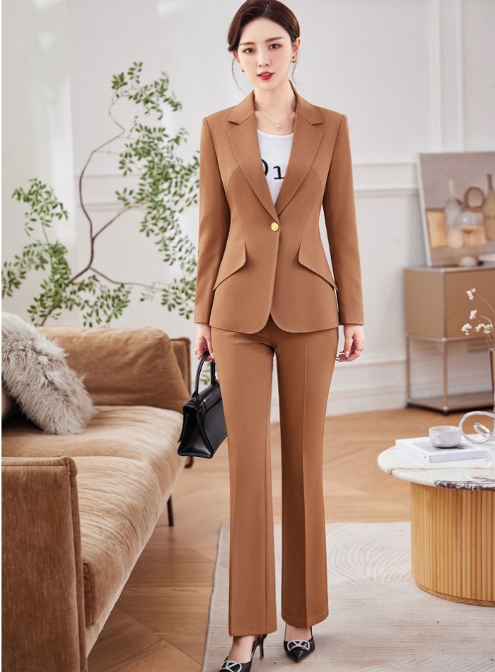 Khaki spring fashion business suit 2pcs set for women