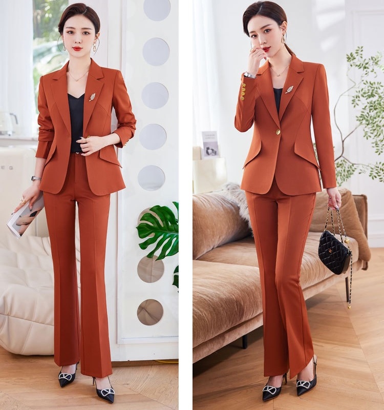 Khaki spring fashion business suit 2pcs set for women