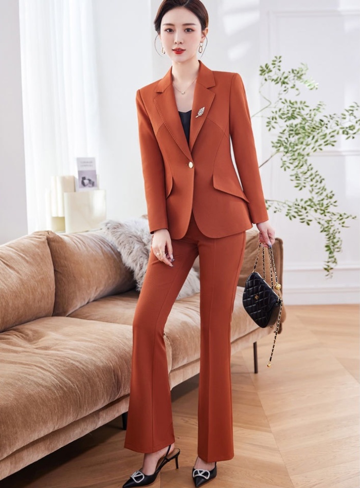 Khaki spring fashion business suit 2pcs set for women