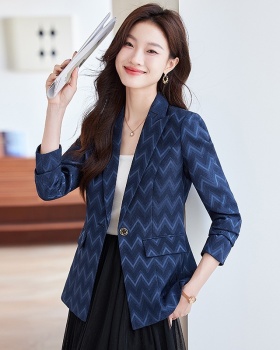 Blue Korean style slim coat Casual printing tops