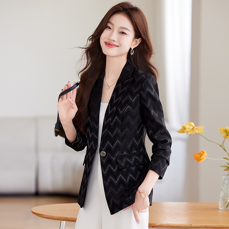 Blue Korean style slim coat Casual printing tops