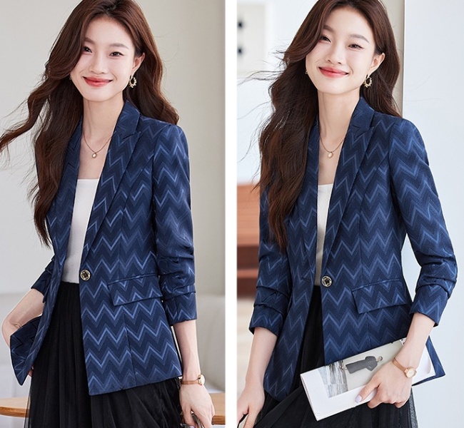 Blue Korean style slim coat Casual printing tops