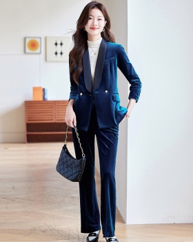 Golden velvet business suit fashion tops a set for women