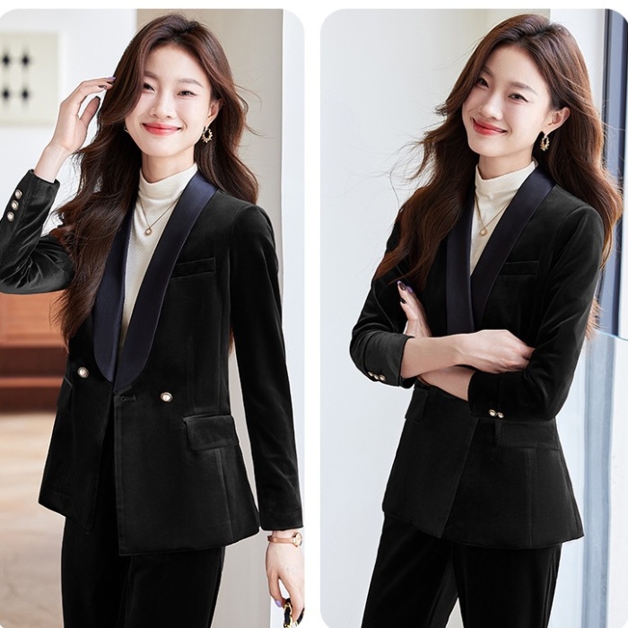 Golden velvet business suit fashion tops a set for women