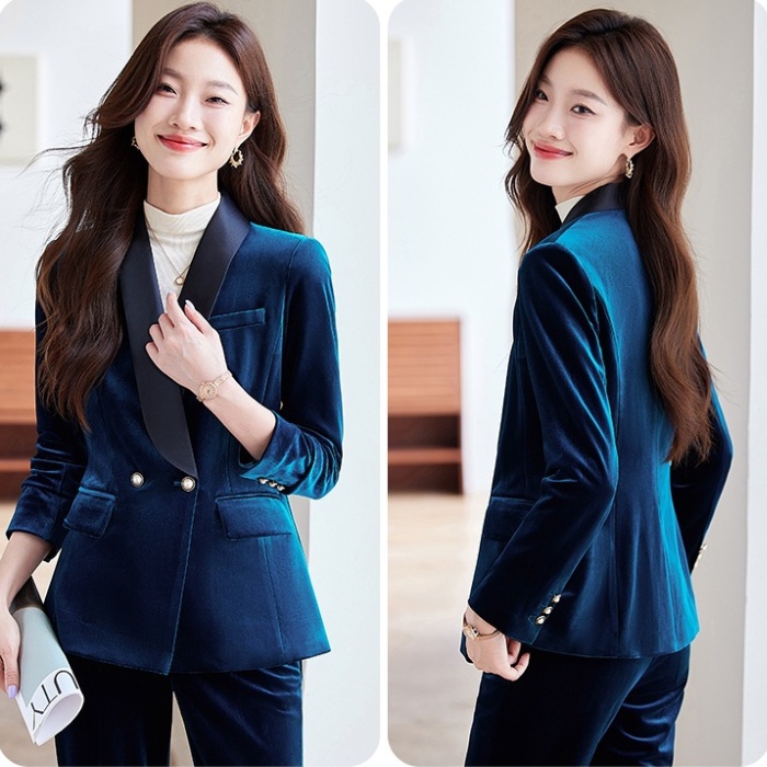 Golden velvet business suit fashion tops a set for women