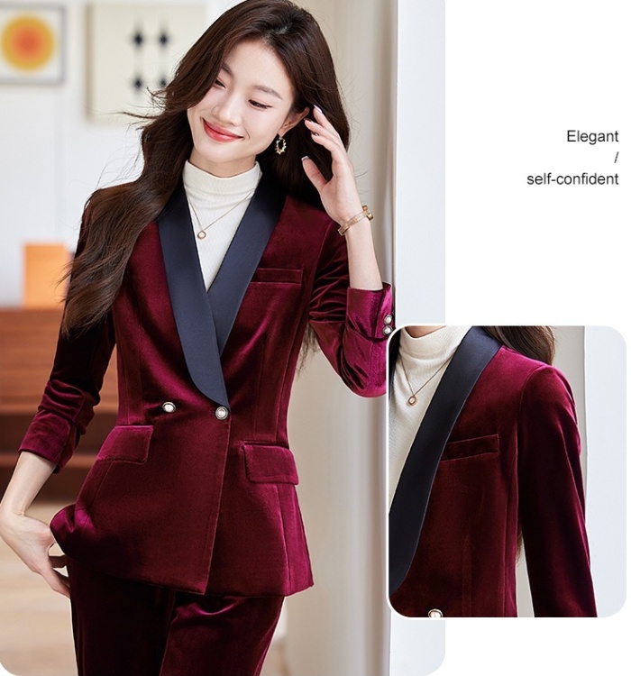 Golden velvet business suit fashion tops a set for women