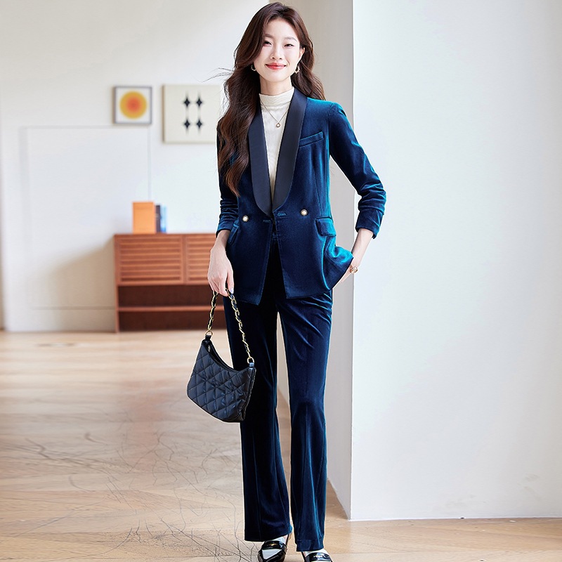 Golden velvet business suit fashion tops a set for women