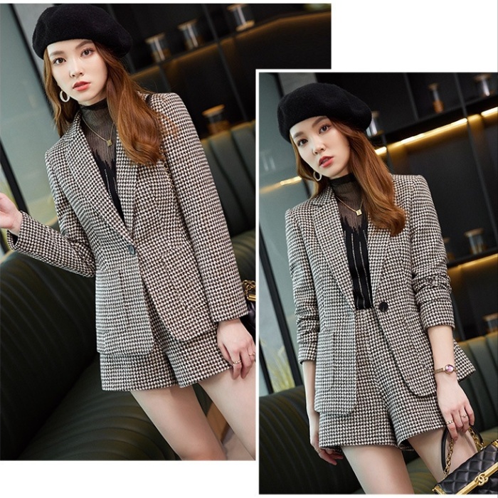 Casual shorts plaid business suit 2pcs set for women