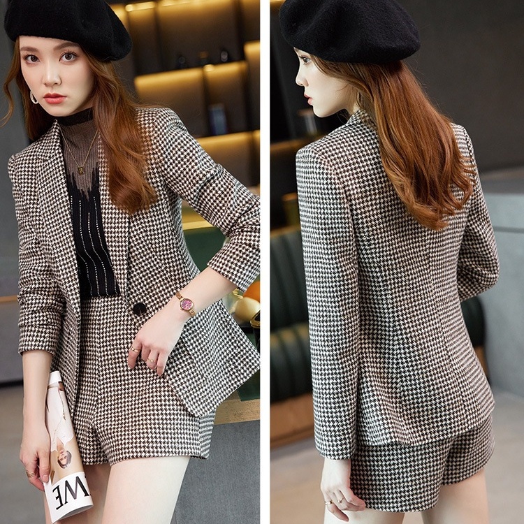 Casual shorts plaid business suit 2pcs set for women