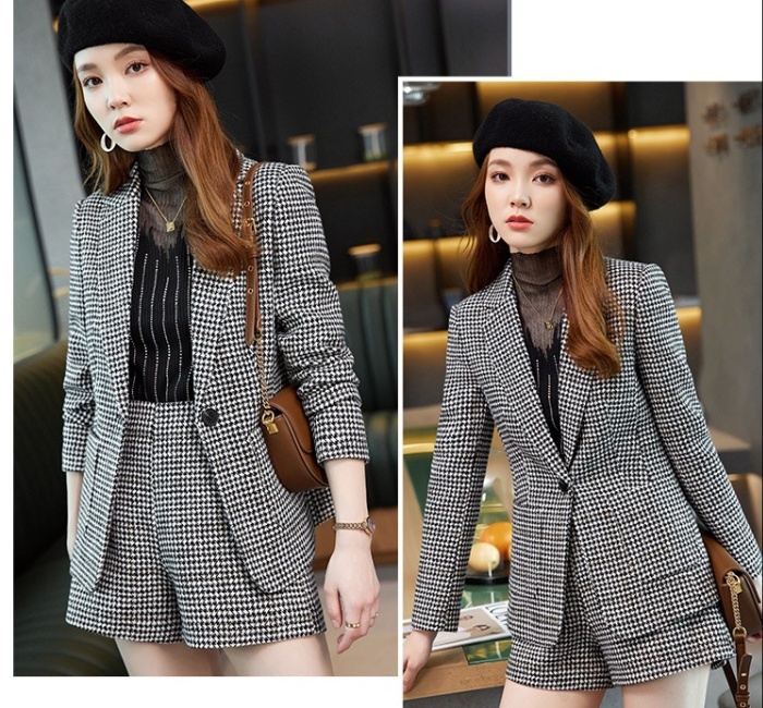 Casual shorts plaid business suit 2pcs set for women